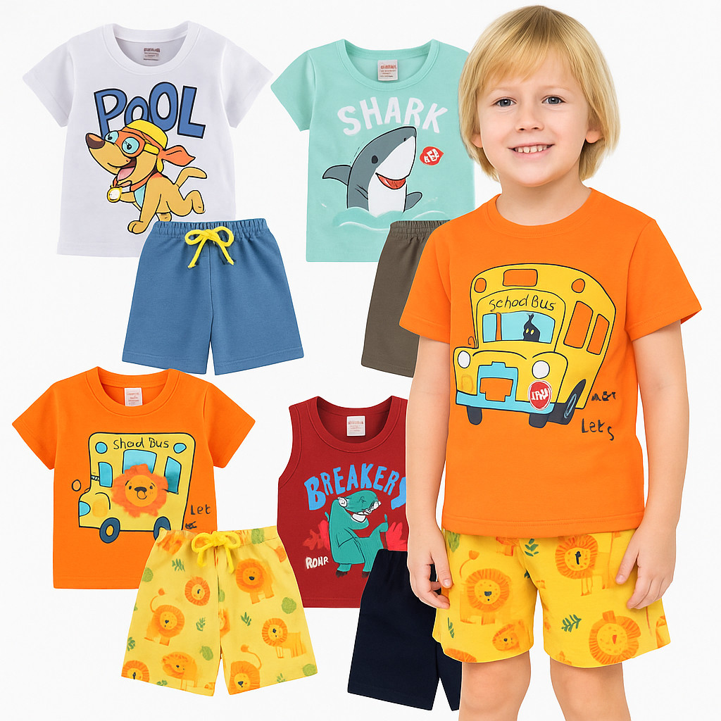 Kit Com 6 Peças Roupa Infantil Menino Verão -3 Conjunto Infantil Masculino Verão Sortidos- Conjunto de Verão Masculino
