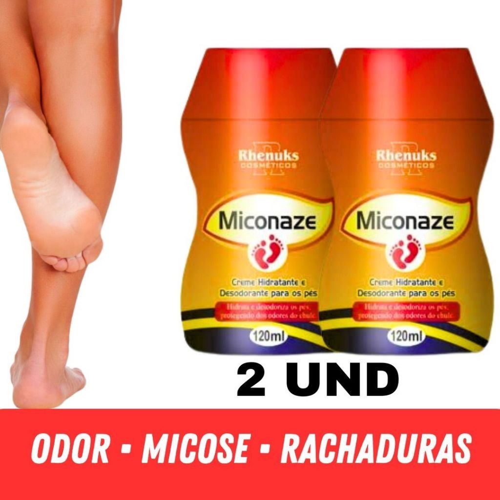 Kit 2 Miconaze Creme Anti Rachaduras Remove Chulé Hidrata Desodorizante Previne Micoses Frieiras Pé Odor 120ml