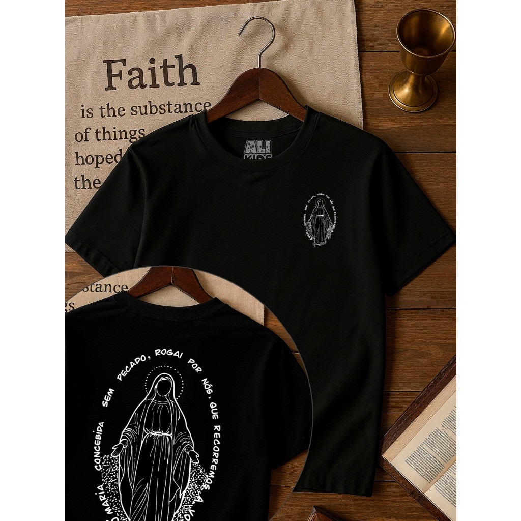 Camiseta 100% Algodão Gospel Juvenil e Infantil Menino Menina 2 ao 16 anos Maria Rogai Por Nós 100% algodão