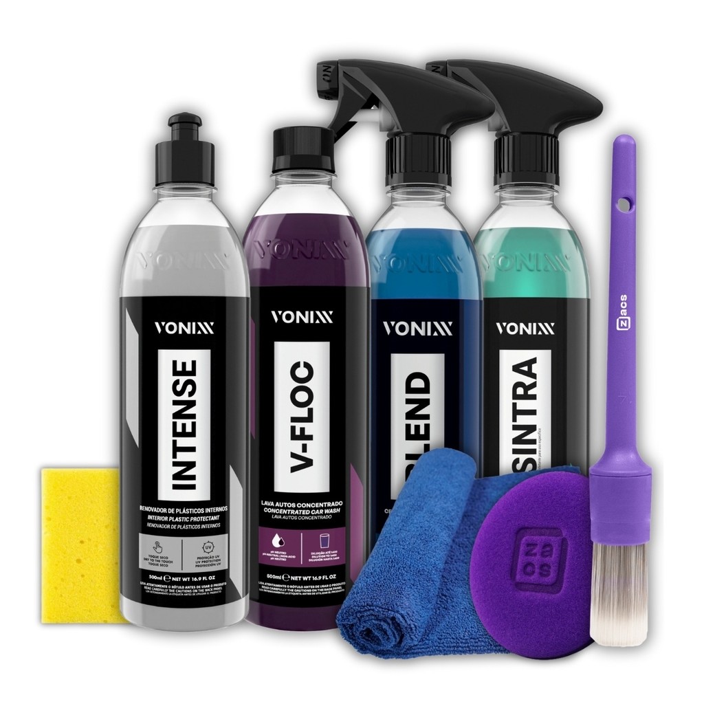 Kit Lavagem Automotiva V-Floc Super Concentrado Cera Blend Sintra Fast Limpeza Interna Intense Renova Plasticos Vonixx