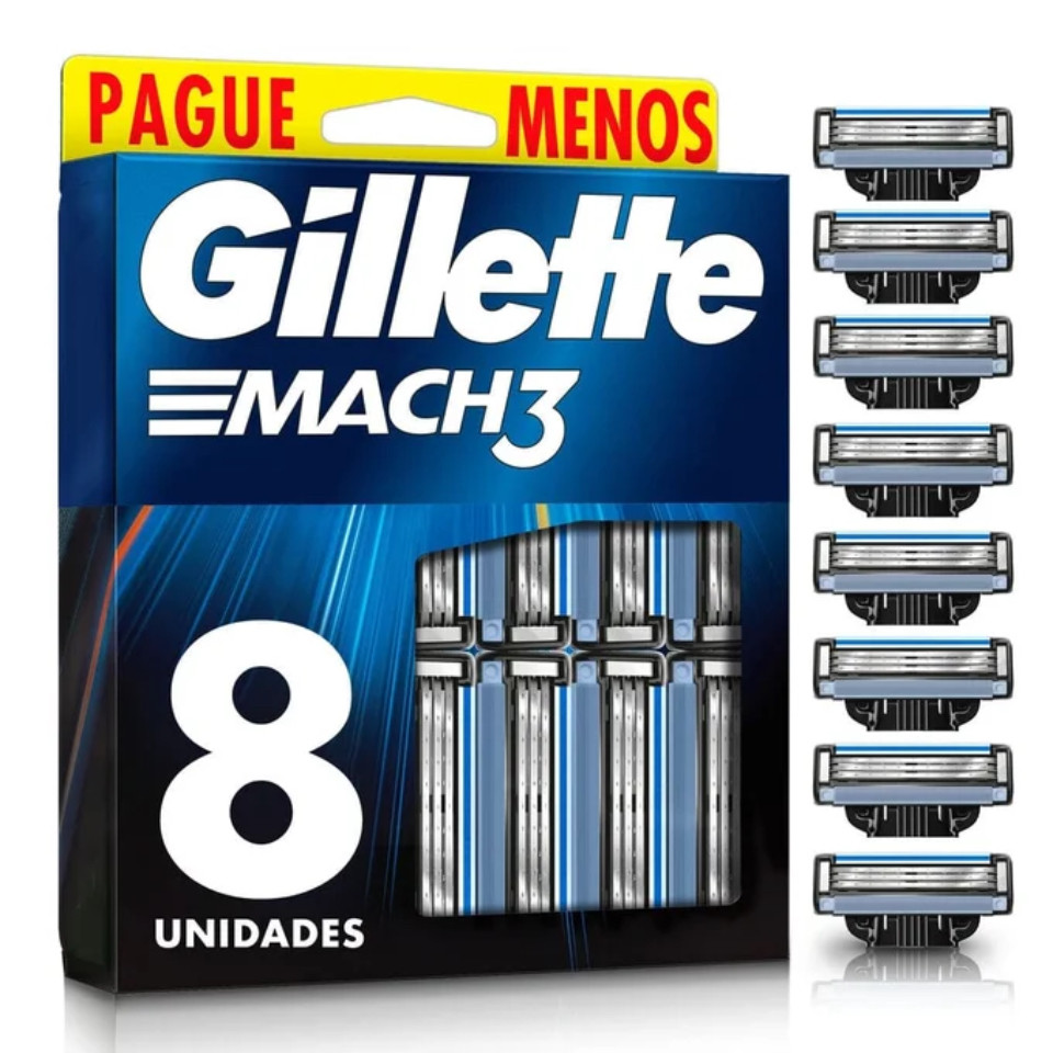 Gillette Mach3 Carga para Aparelho de Barbear Recarregáveis com 3 Lâminas - LEVE 8 PAGUE 6