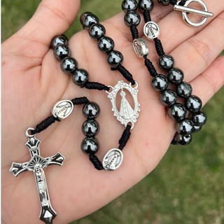 Terço Colar Nossa Senhora Aparecida De Pescoço Hematita 40cm