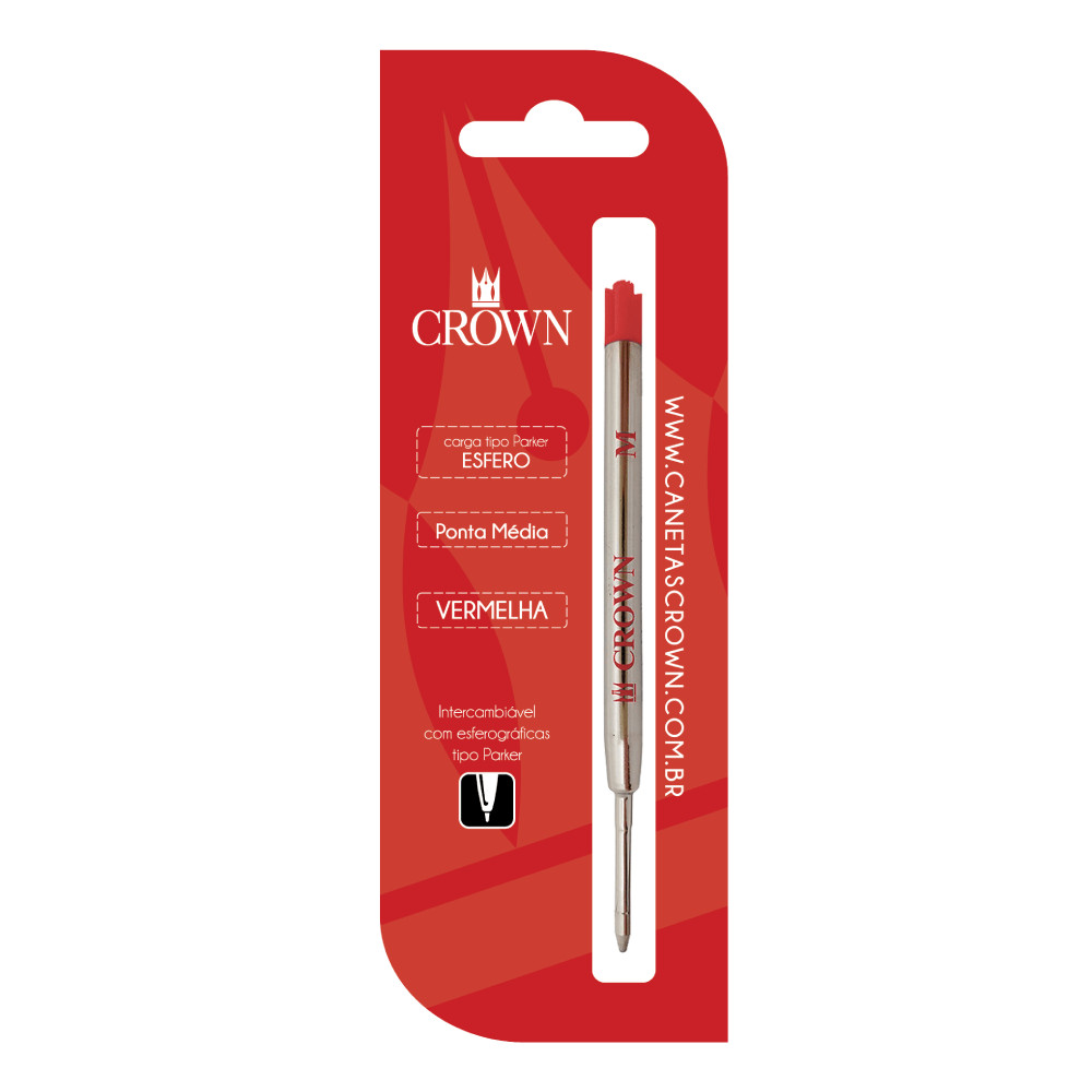 CARGA CROWN ESFEROGRAFICA TIPO PARKER Cor: Vermelho | CA14007V em Oferta na Shopee