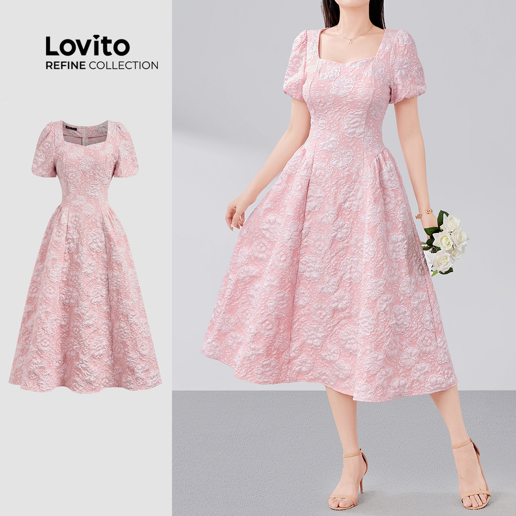 (New) (Lovito Refine) Vestido Boho Jacquard Estruturado Linha Primavera/verão Rosa para Mulheres LR18E055 em Oferta na Shopee