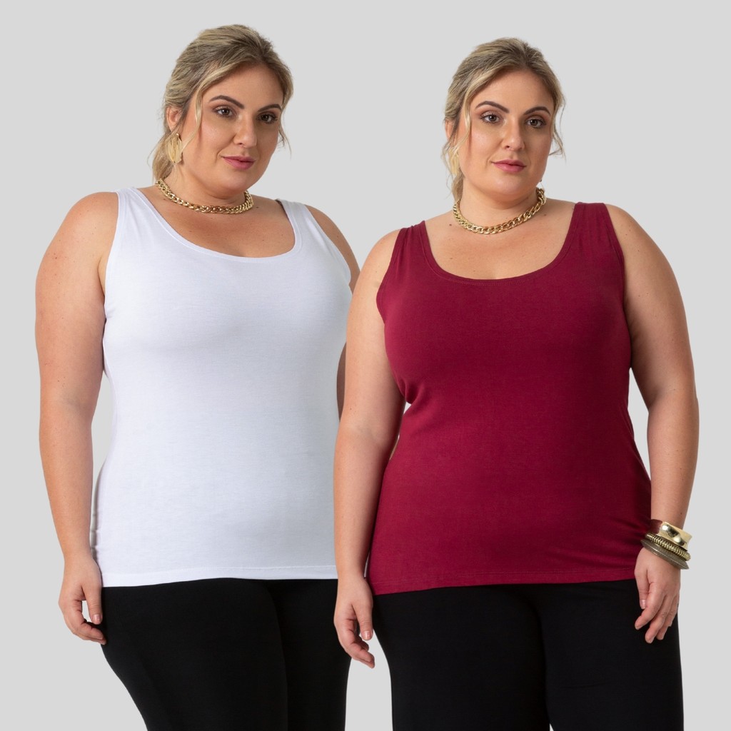 Kit 2 Regata Plus Size Alça Larga Fresquinha