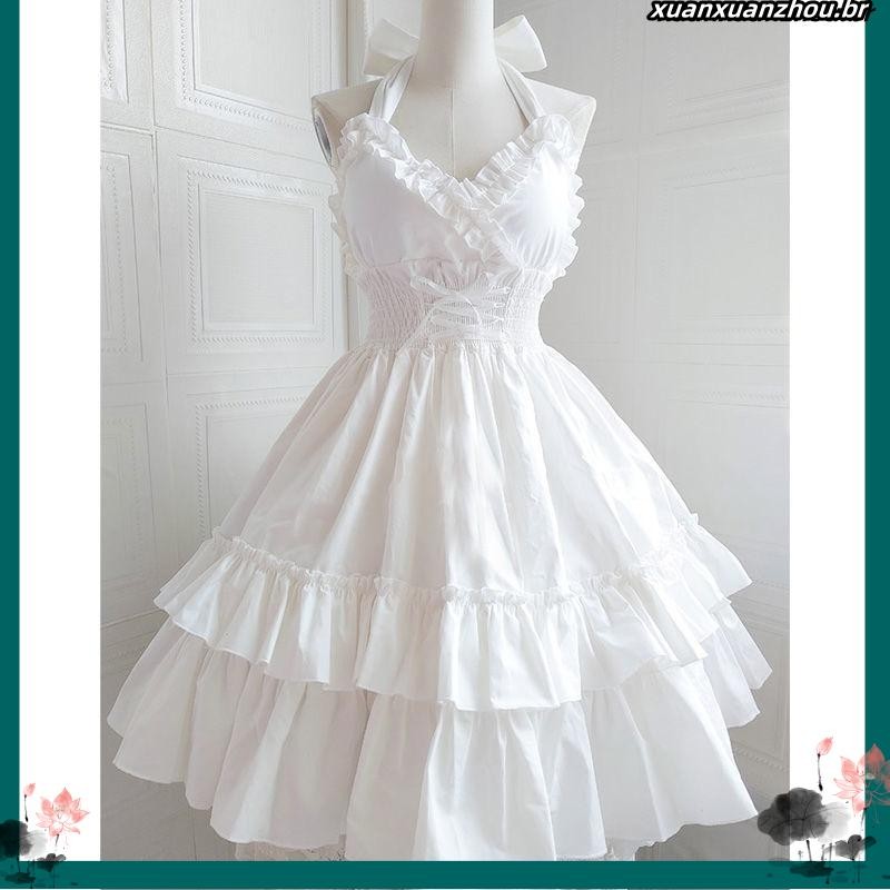 [Estilo Completo] Vestido clássico elegante tipo estilingue Lolita Vestido Lolita Retro Soft Sister Vestido JSK Sling Dr