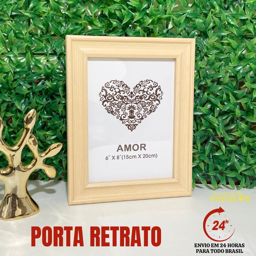 Porta-Retrato de MDF Madeira Natural 15x20cm C/ Moldura de Madeira Quadro Certificado Aviso