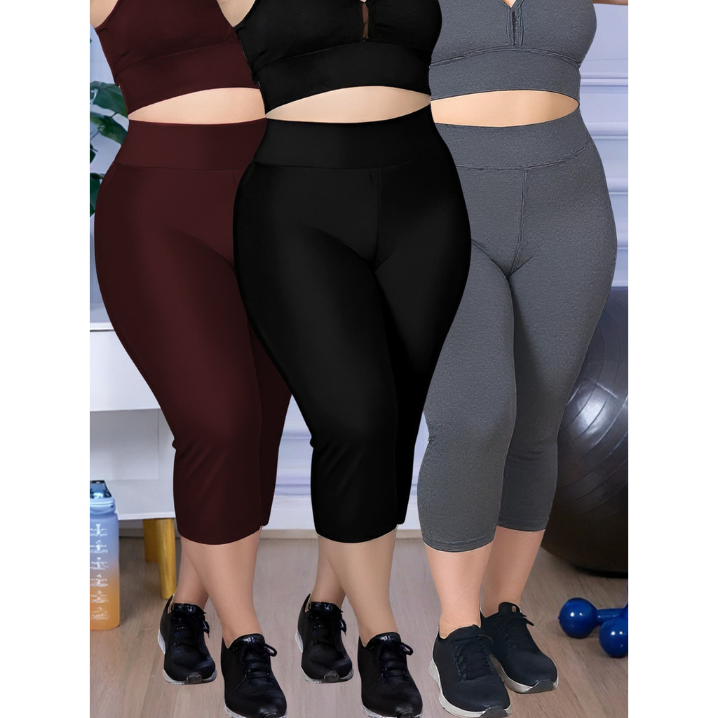 Kit 3 Calça Legging Leg Corsário Plus Size Suplex Fitness em Oferta na Shopee