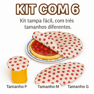 KIT COM 6 Tampas Reutilizáveis Elástico PMG | Copo Travessa Prato Cobre Fácil Ajustável Sortido