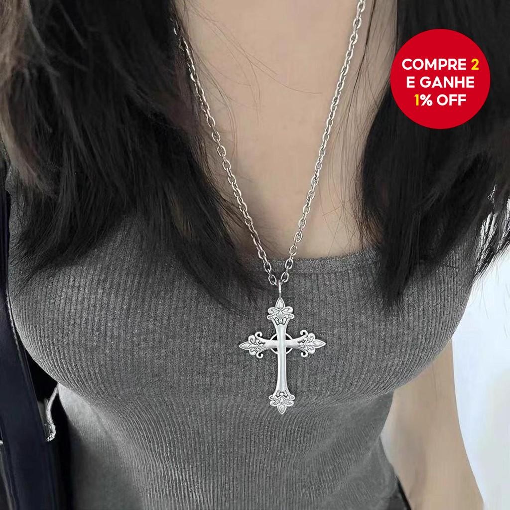 Gótico Y2K Cruz Pingente Colar Unissex Corrente Medieval Hip Hop Streetwear Jóias Presente