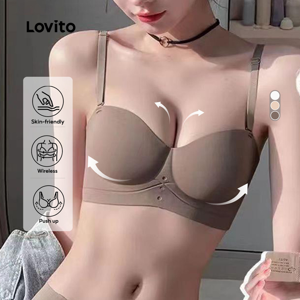 Lovito Bralette Café Sexy Sem Arame Push Up Anti-Flacidez Espuma 3D Confortável LNE113150