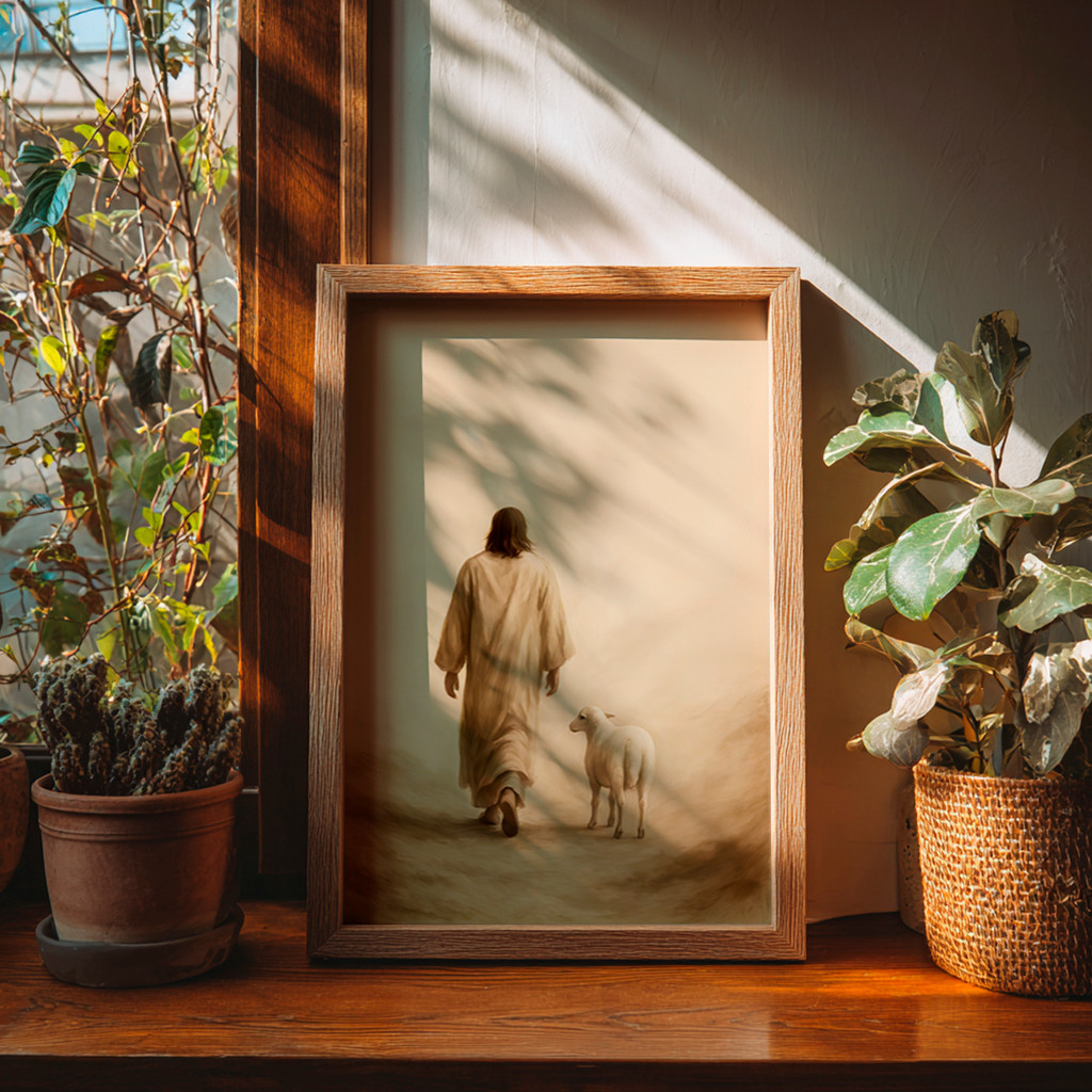 Imagem Quadro Jesus Cristo E Ovelha Caminho Fé Paz Esperança Religioso Bíblico Espiritual Pastoreio Igreja