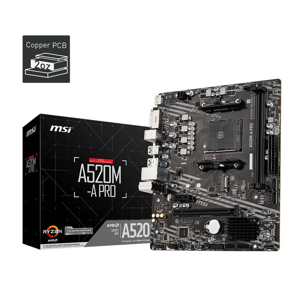 Placa Mãe MSI A520M-A  PRO  AMD Ryzen AM4 DDR4, Matx, Hdmi/Dvi em Oferta na Shopee