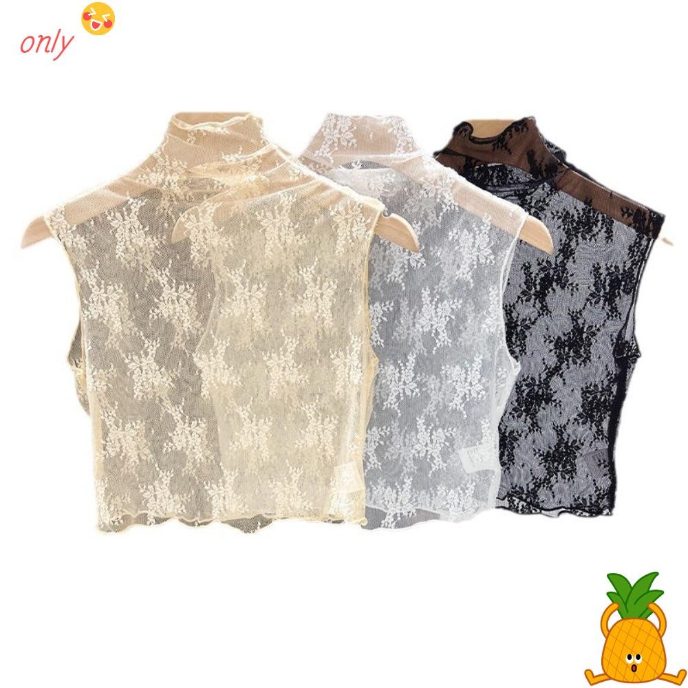 ONLYGOODS Colar Falso , Destacável Preto Branco , Renda Fina Floral Casual Meia Gola Alta Feminina