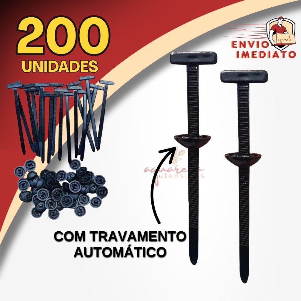Kit Até 200 Abraçadeiras Trava Choque Universal Presilha Automotiva Fixação Trava Automática