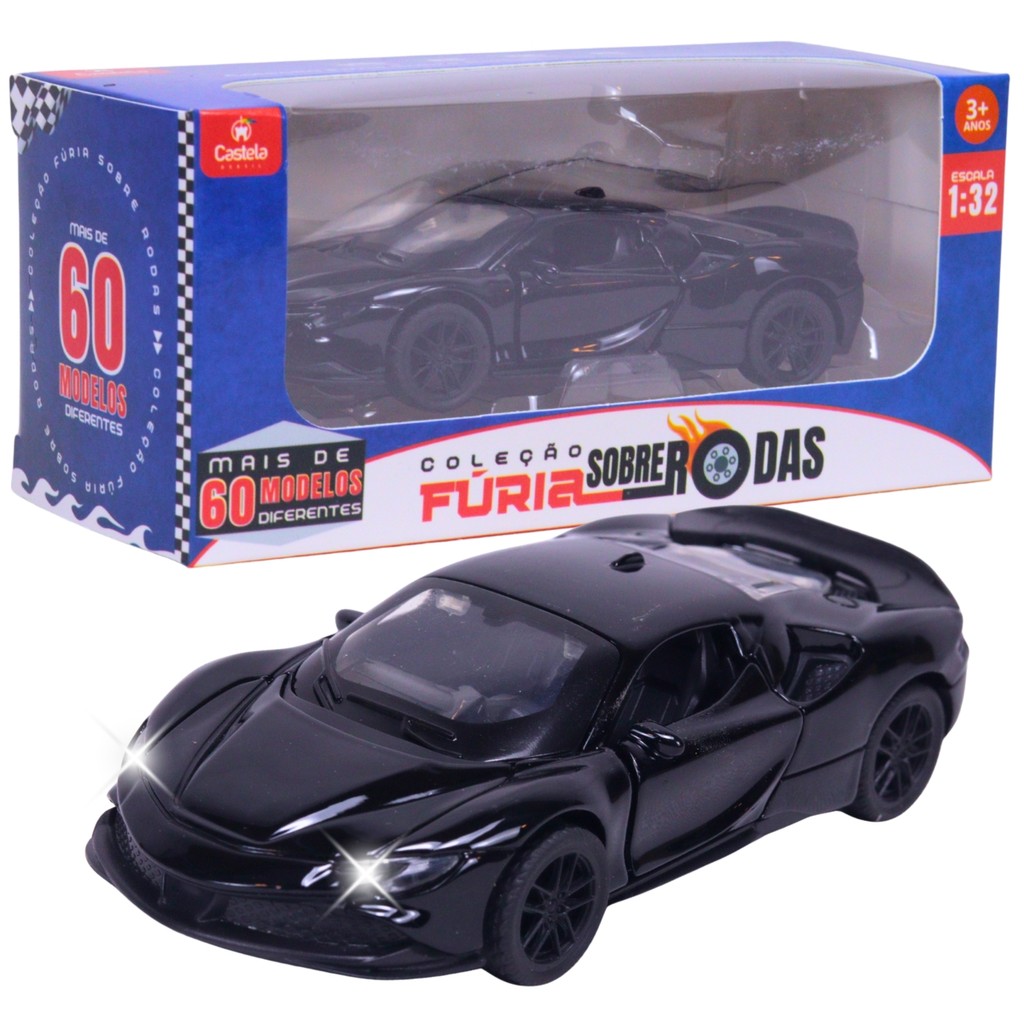 Carrinho Miniatura Preto Pull Back Metal 1:32 C/ Som e Luz - Castela em Oferta na Shopee