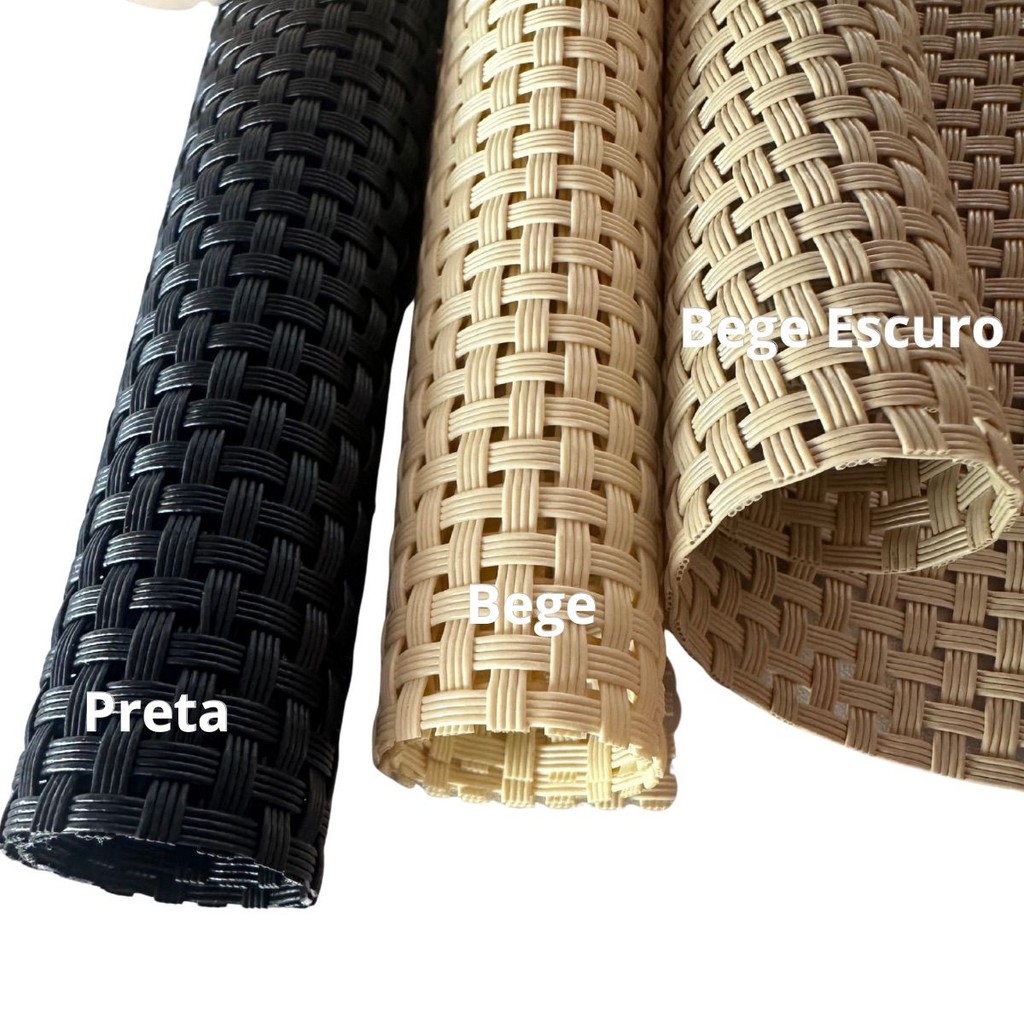 Palha da India Palhinha Indiana Tela Quadriculada Fibra Forro Sintética PVC 50cm x 1,40m Preto/Bege