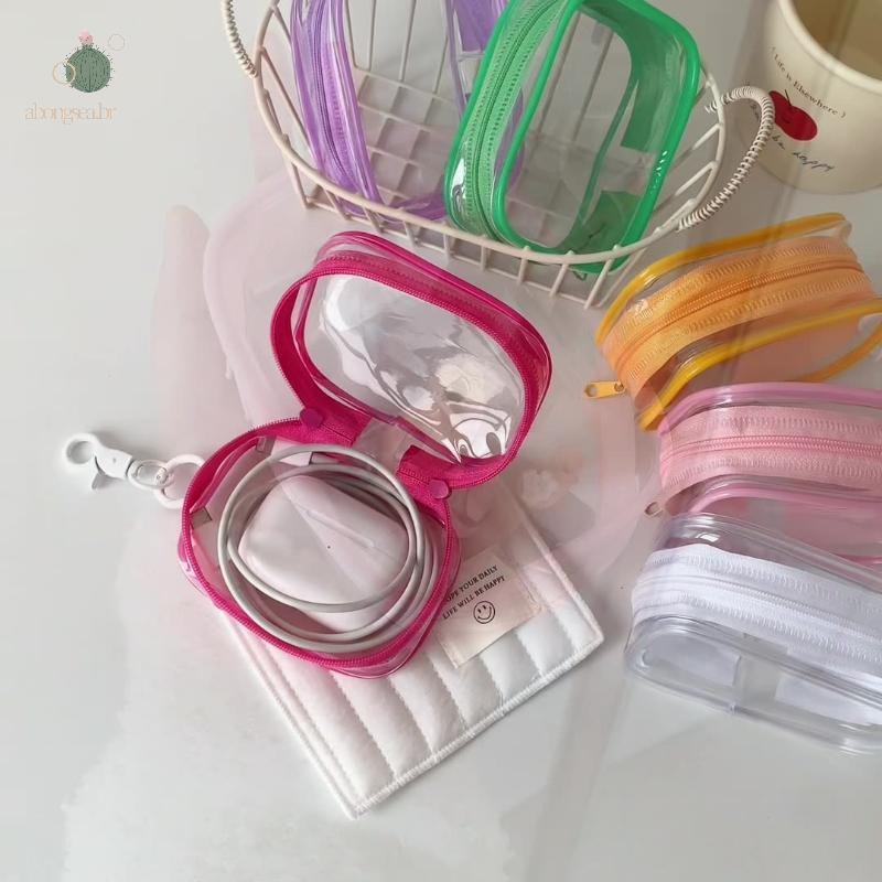 abongsea Transparente PVC Bonecas De Pelúcia Bolsa De Armazenamento Quadrado Fone De Ouvido Organizador Com Chaveiro Ani