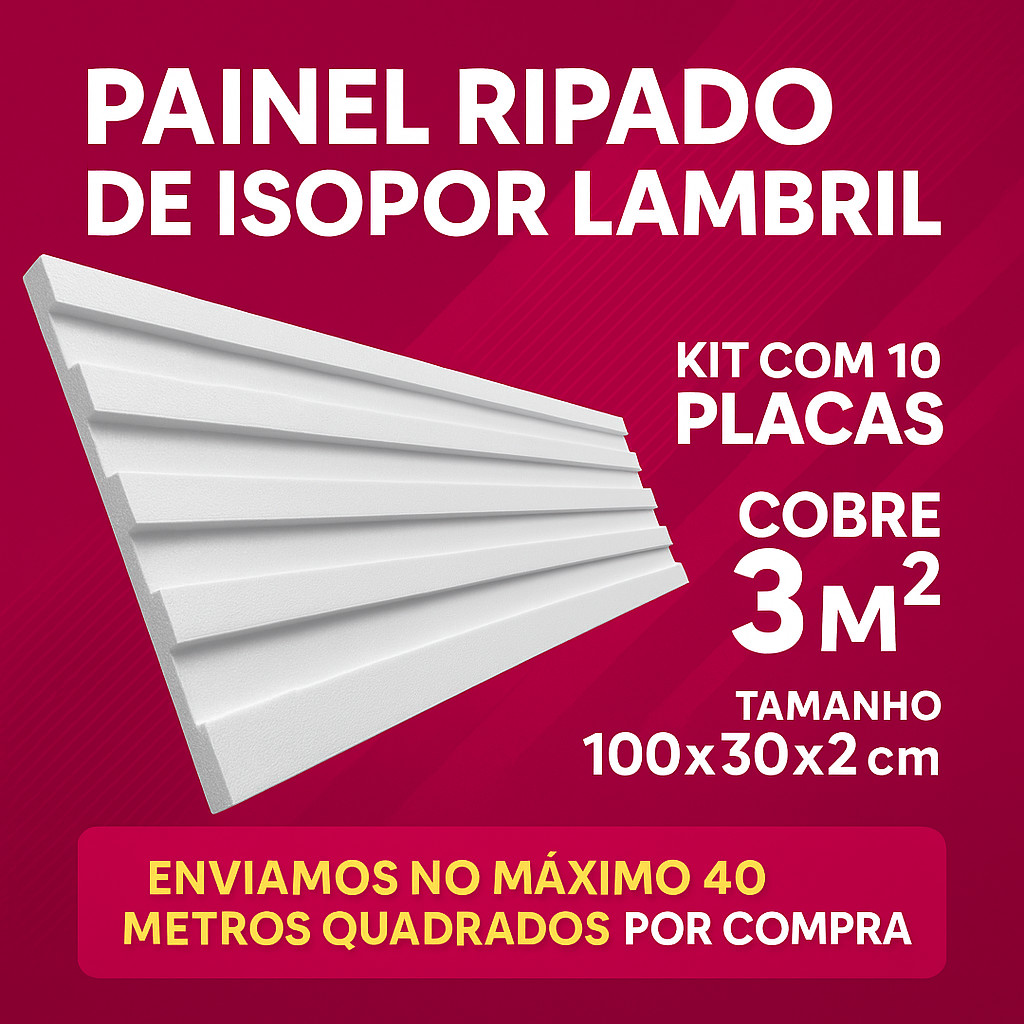 Painel Ripado Lambril 10 PLACAS 30X100X2 cm  Isopor Acabamento Parede - Molduras e Sancas em EPS
