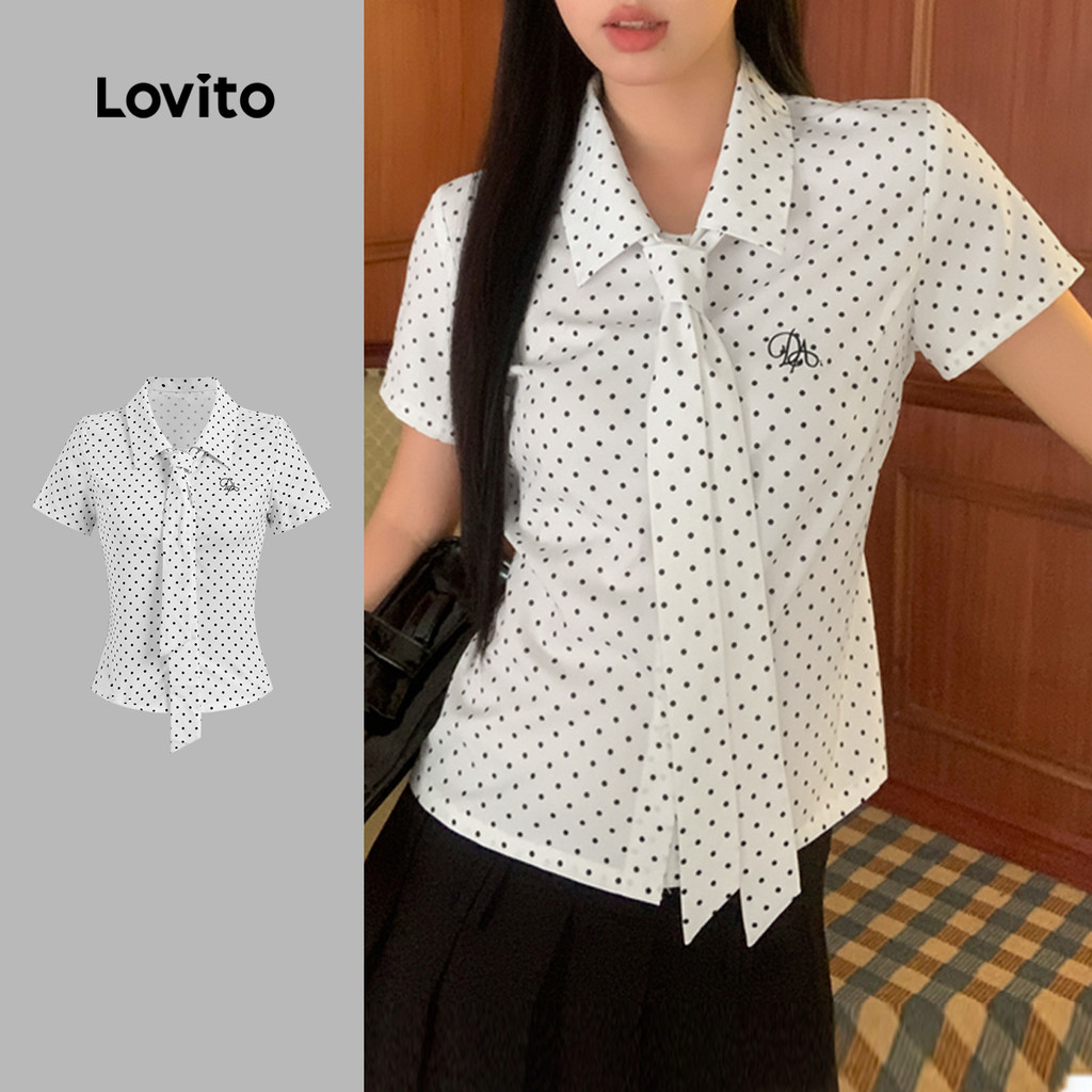 Lovito Camisa Casual com Faixas de Primavera/verão Blusa Branca para Mulheres L156AD105 em Oferta na Shopee