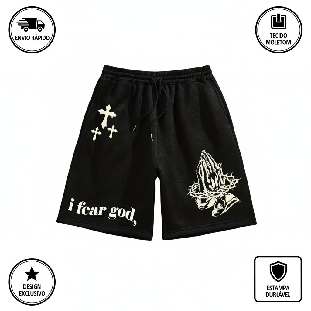 Bermuda De Moletom Masculina Streetwear Com Estampa I Fear God