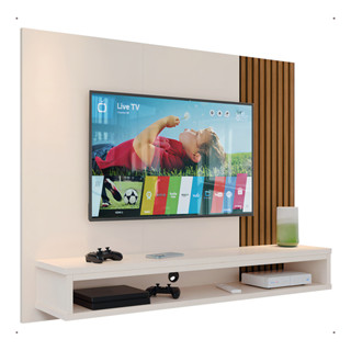 Painel Cissa Tv Até 50" Nicho Decorativo Prateleira Inferior Suspenso Parede Quarto Sala Estar em Oferta na Shopee