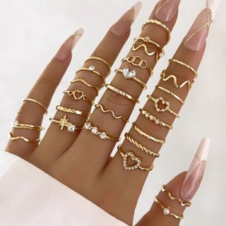 28 Pçs Conjunto Simples Anéis Finos Ondulados Para Mulheres Aneis Heart Geometry Anel  Acessórios Femininos