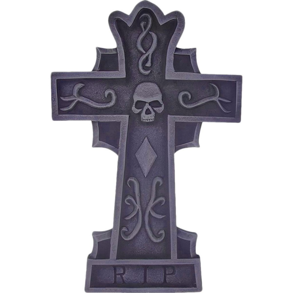 Kit 2 Lápides de Halloween Lapide Cemitério Grande e Realista Auto Relevo de Pedra Decoração Quintal Casa · foto 2