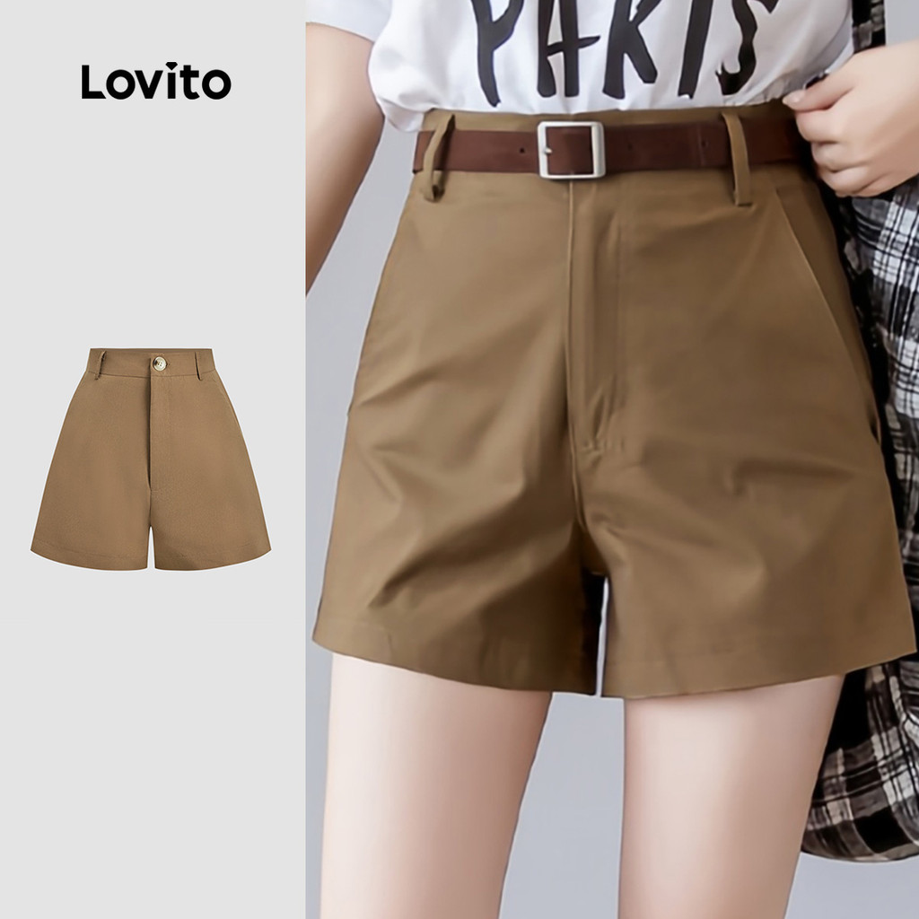 (NEW) Lovito (shorts Casuais Clássicos e Versáteis Bermudas de Primavera/verão Cáqui para mulheres) L155ED1415 em Oferta na Shopee
