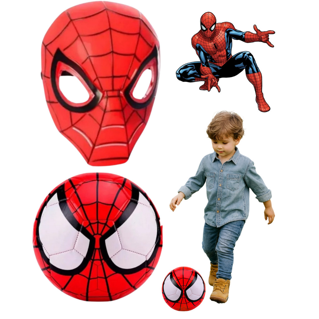 Kit Homem Aranha Bola + Mascara Spider-man Vingadores Presente Criança