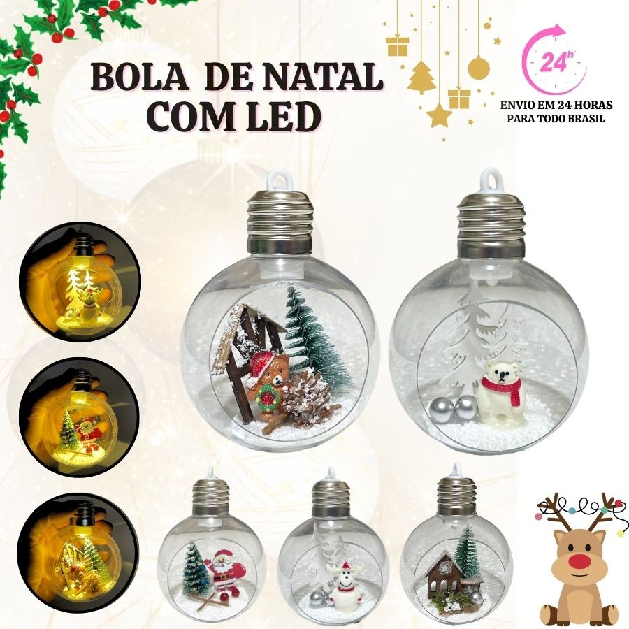 Bolas Natalinas Led Decoração Árvore Natal Enfeites Natalinos Papai Noel Presépio Boneco Neve Casa