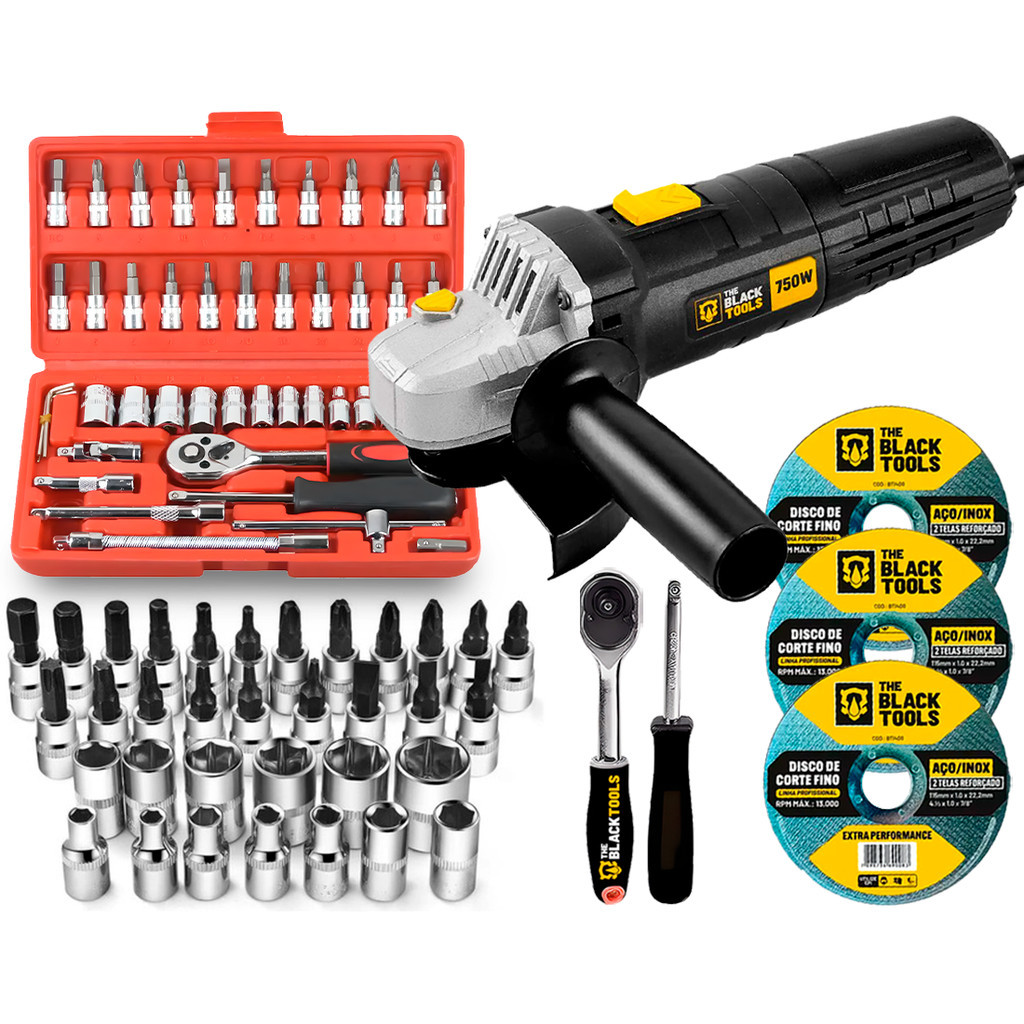 Kit Esmerilhadeira Angular Profissional 4.1/2 Com Acessórios Preto The Black Tools em Oferta na Shopee