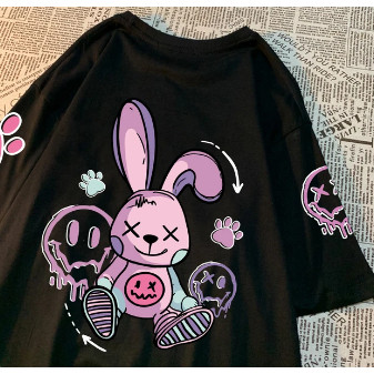 Camiseta Coelho Emoji Camisa 100% Algodão Streetwear Blusa T-Shirt Desenho Animado