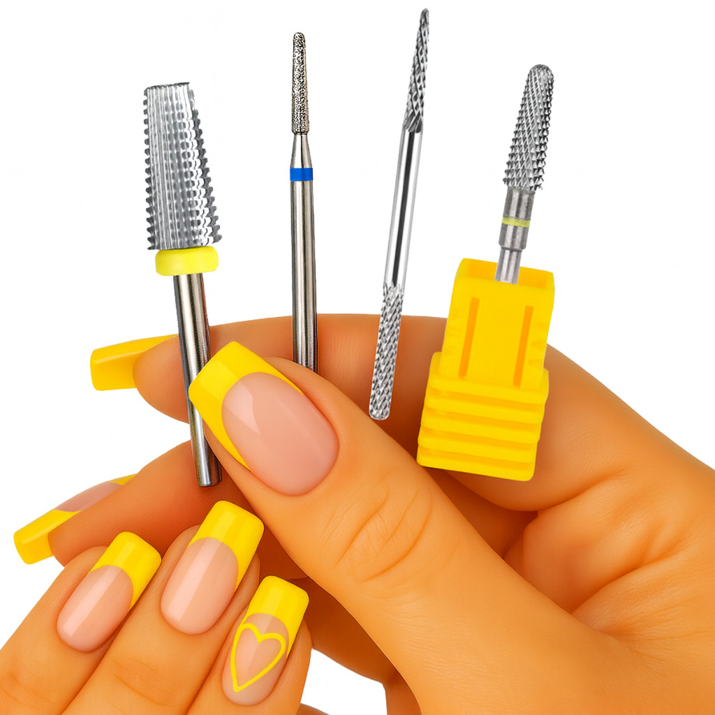 Kit 4 Brocas Profissional de Remoção Acabamento Nivelamento Unhas de gel Diamantada 718 para Cuticula  cuvatura quite