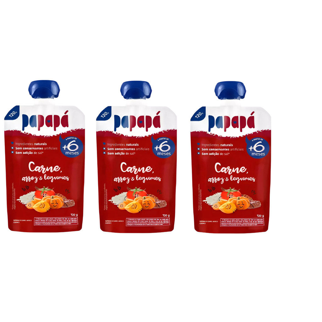 Kit 3x Papinha De Carne, Arroz E Legumes Papapá 120g
