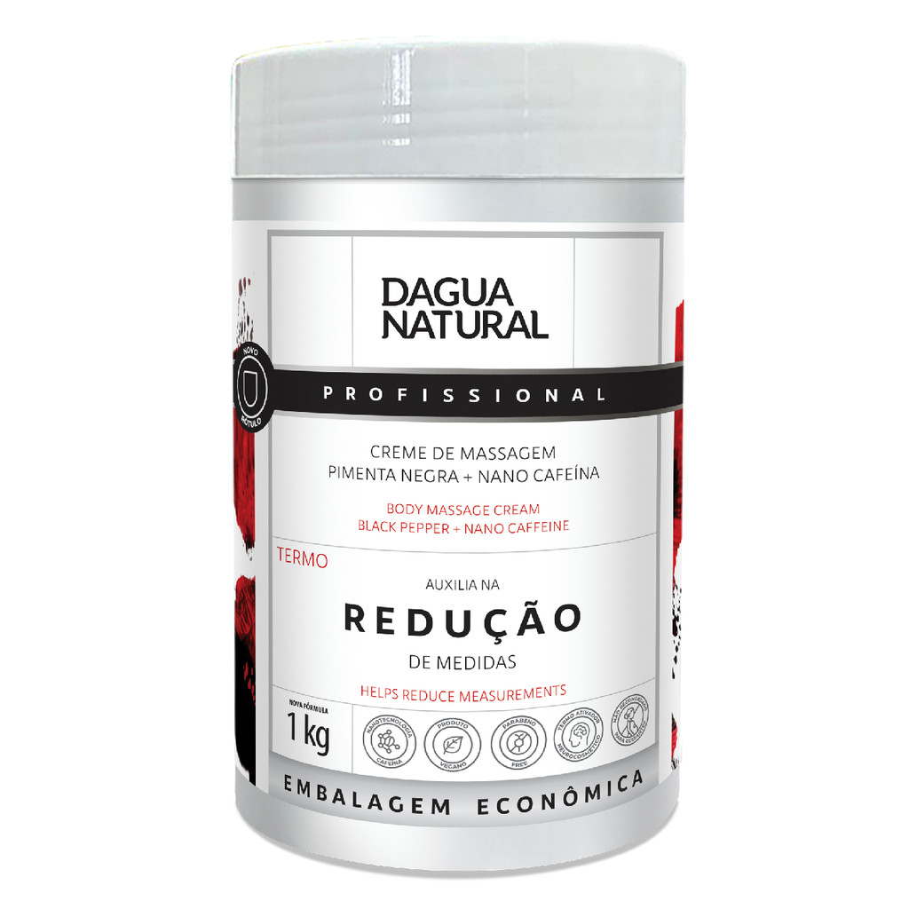 Creme de Massagem Pimenta Negra 1kg Dagua Natural – Termoativo Profissional Redutor