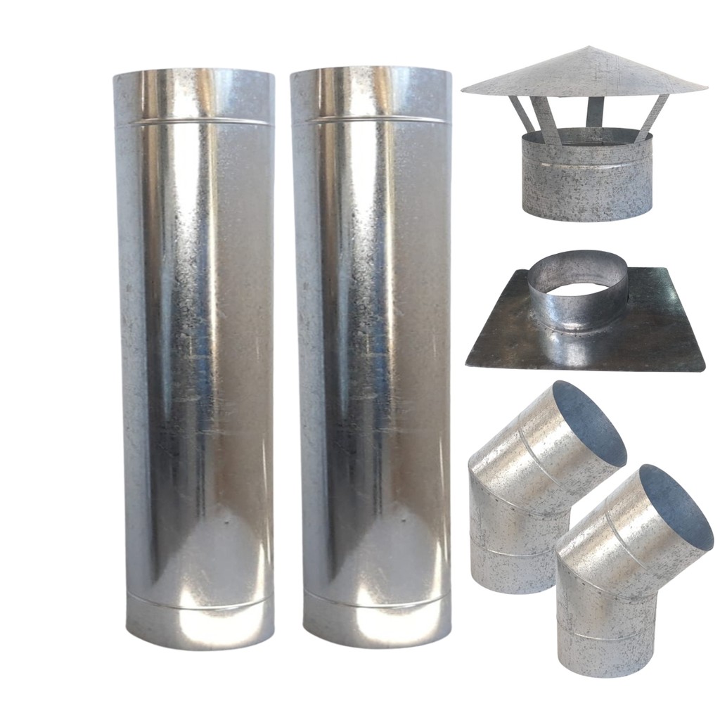 Kit Chaminé Preto 6 Pol 2m Chapéu Chines Damper Curva 45