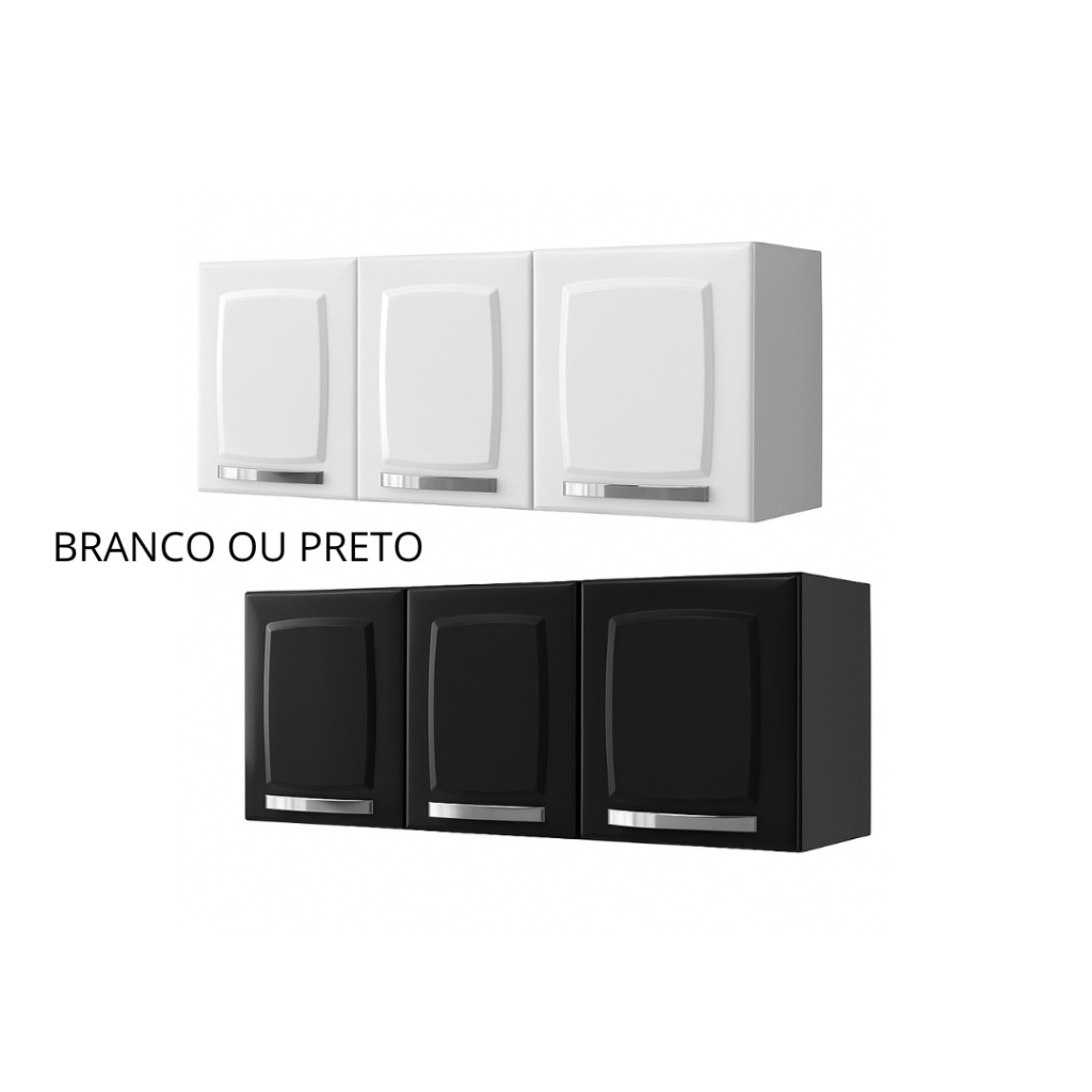 Armário Aéreo Itatiaia  Compacto 3 Portas Branco Neve/Preto