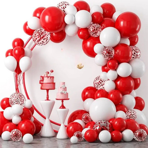Kit 135 Balões Vermelho Festa Bexiga Balão Branco C/Confete Decoração + Fita Arco Desconstruído em Oferta na Shopee