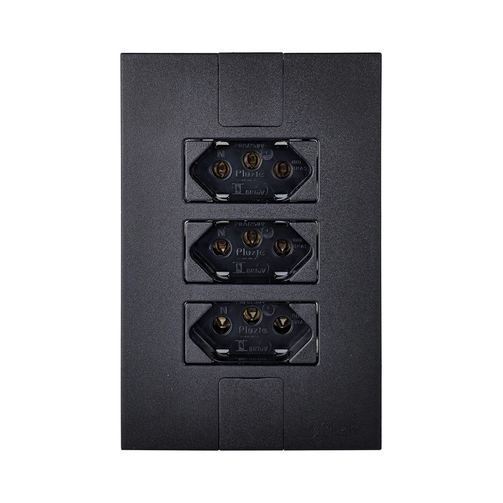 Tomada Tripla 20a 250v 2p+t Caprice Pluzie Modular 4x2 Preto Fosco