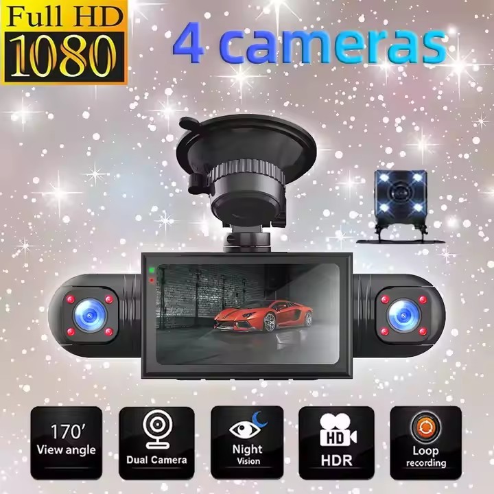 4 Canais Traço cam Completo 1080P Carro DVR wifi Visão Noturna 4 Lente Com Controle APP Câmera Do Filmadora sensor G