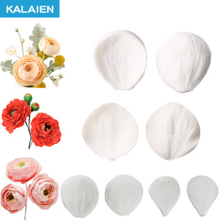 KALAIEN Molde de Silicone para Flores de Ranúnculo e Buttercup com Múltiplos Padrões de Pétalas, Cortadores de Aço Inoxi