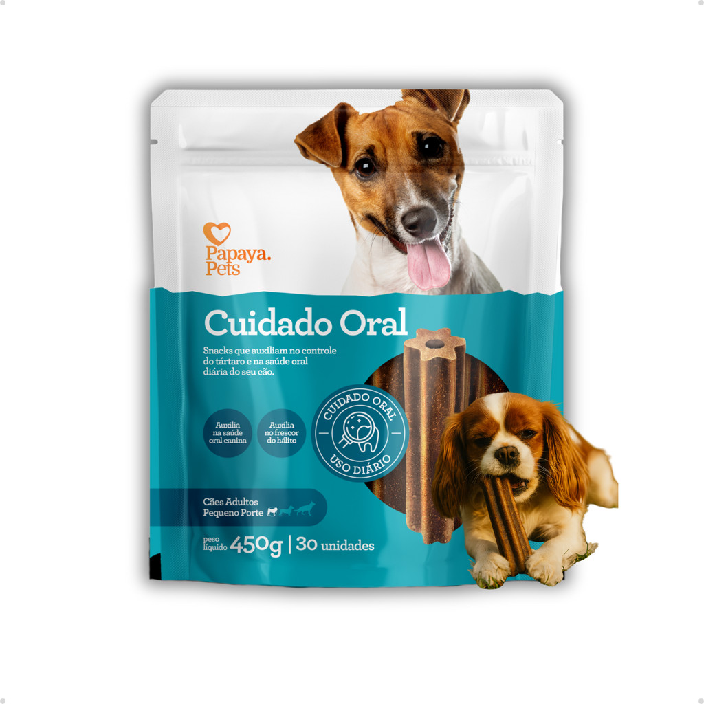 Petisco Natural Snack Cachorro Adulto de Médio Porte Mordedor Duro Cuidado Oral Papaya Pets 450g