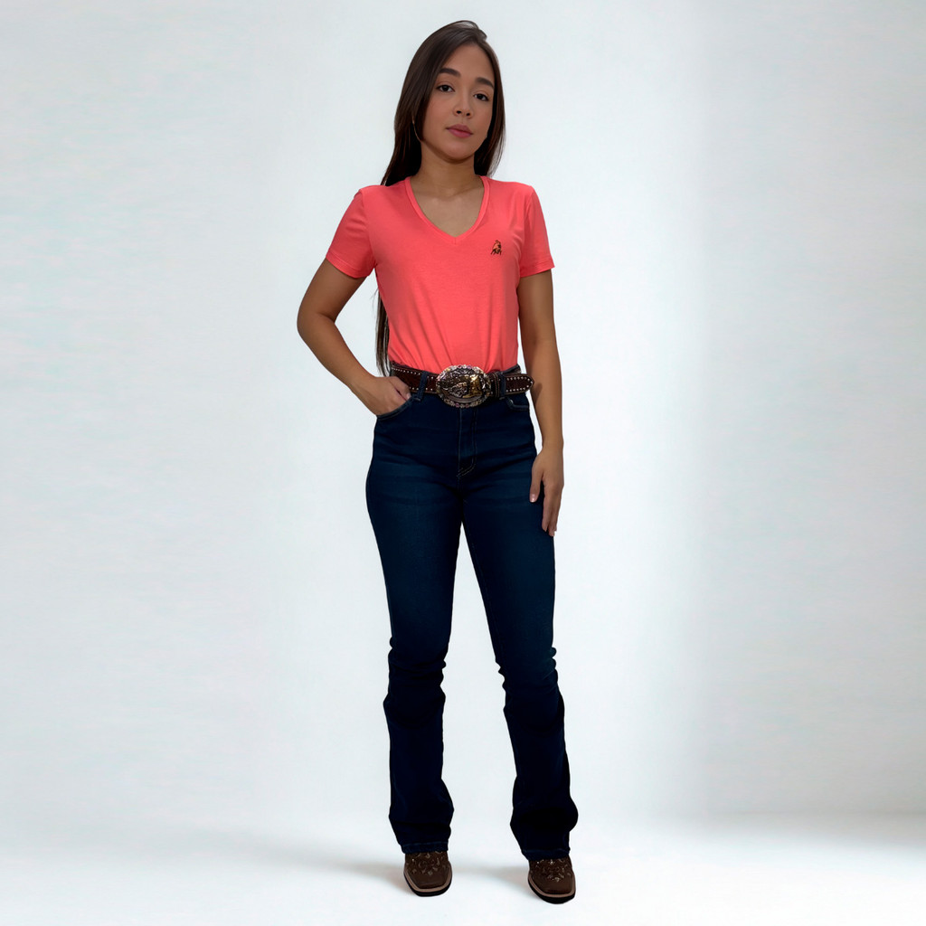 Calça Country Feminina Wrangler Bordada Texana Flare Cos Alto