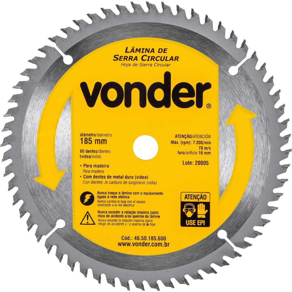 Lâmina Serra Circular C/Vídea 185x16 mm 60 Dentes VONDER