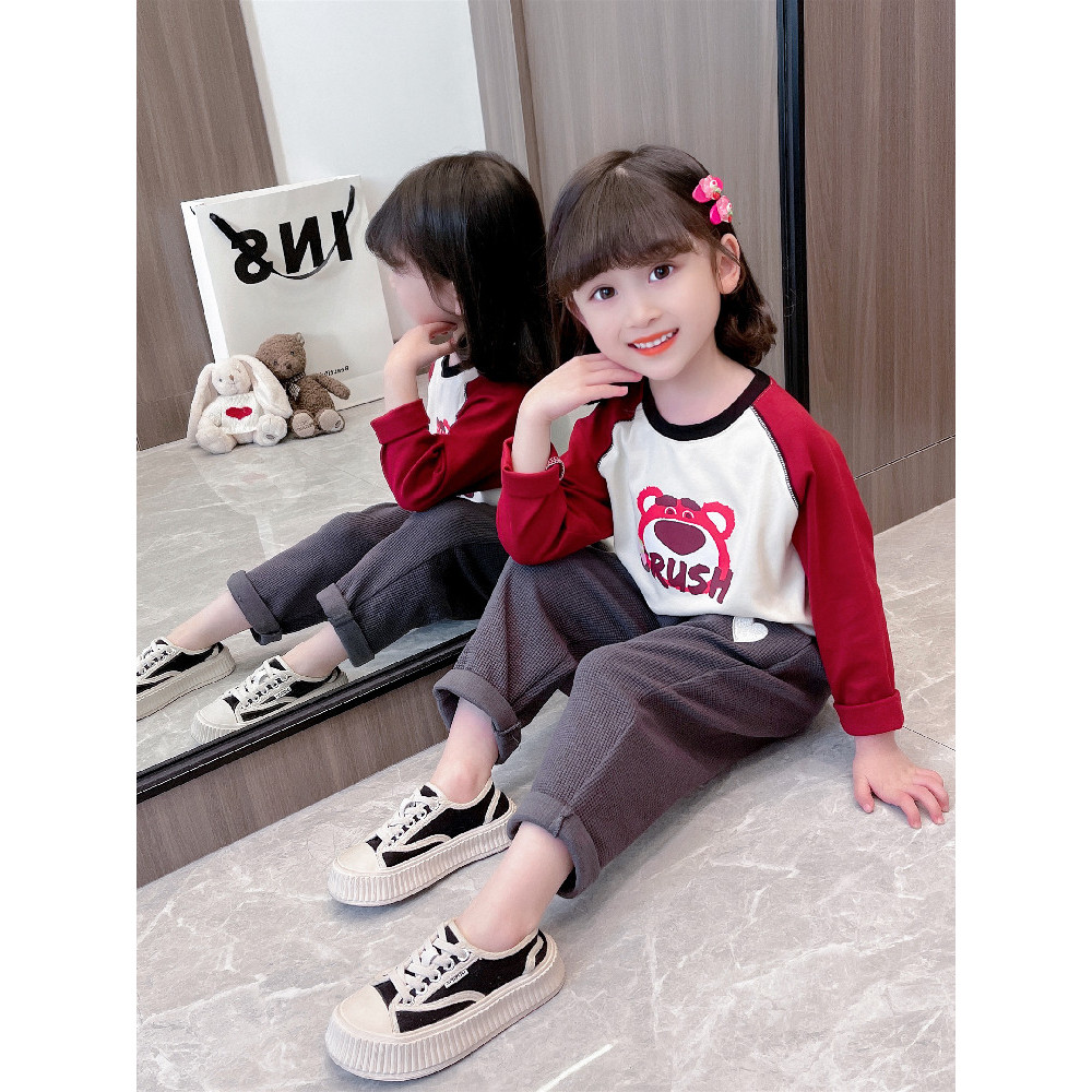 Crianças manga Raglan camiseta em torno do pescoço dos desenhos animados puro algodão absorvente de suor 2026 bebê menin