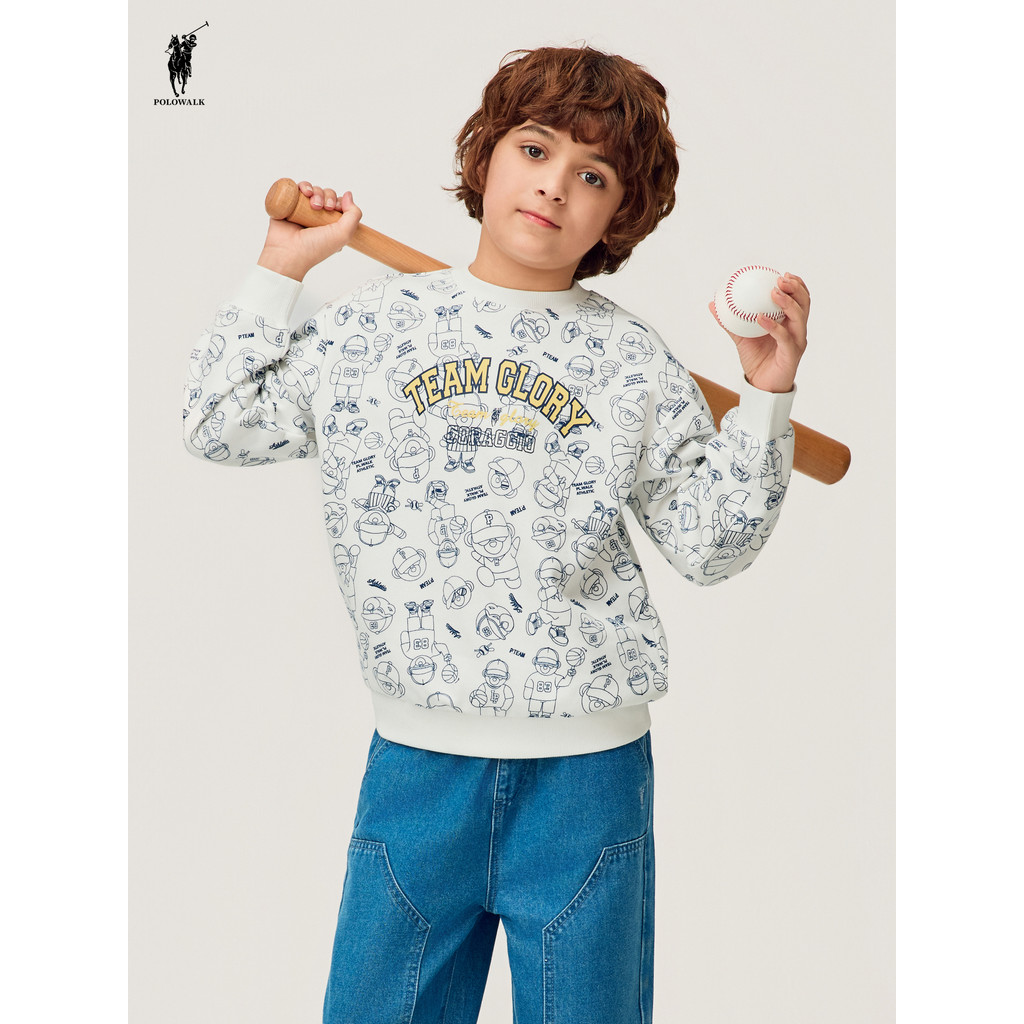POLOWALK Moletom para meninos 2026 Novo produto Roupas infantis Desenhos animados impressos em torno do pescoço Manga co