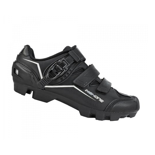 Sapatilha MTB High One Feet Preta/Cinza 2 Velcros + 1 Trava para Pedal Clip Ciclismo MTB Original