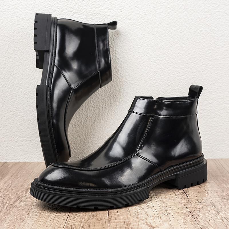 Marca de alta qualidade 2024 novo estilo brilhante moda zíper estilo britânico homens Martin botas de couro de alta qual