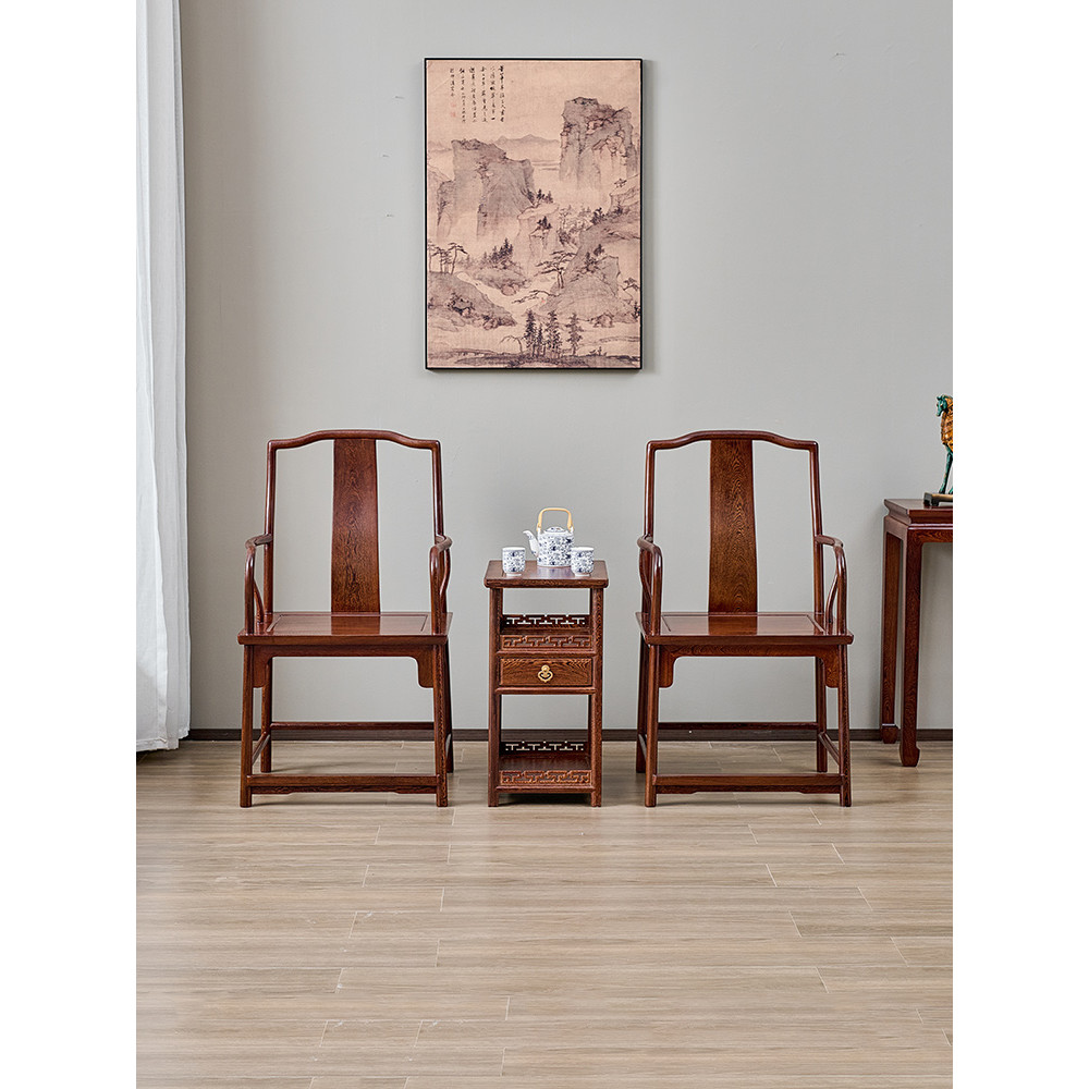 Cadeira Wenge Wood South Palace Conjunto de três peças Novo estilo chinês Cadeira traseira de madeira maciça Cadeira de 